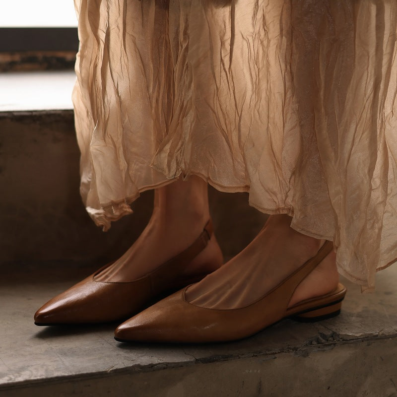 Ysolde | Pointed Slingback Leather Flats