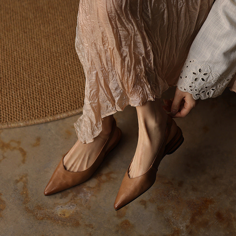 Ysolde | Pointed Slingback Leather Flats