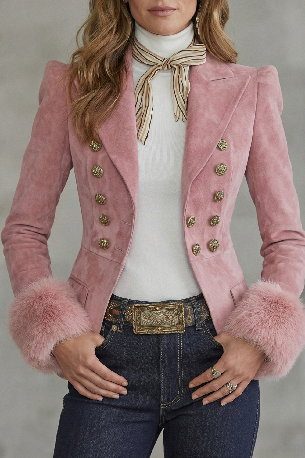 Zelena | Pink Suede Double-Breasted Blazer