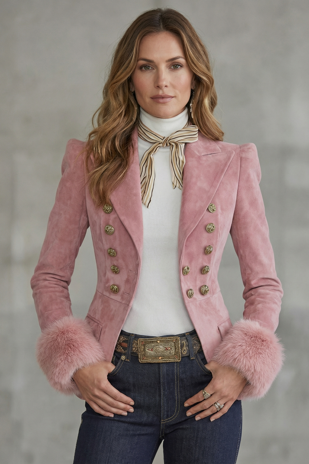 Zelena | Pink Suede Double-Breasted Blazer