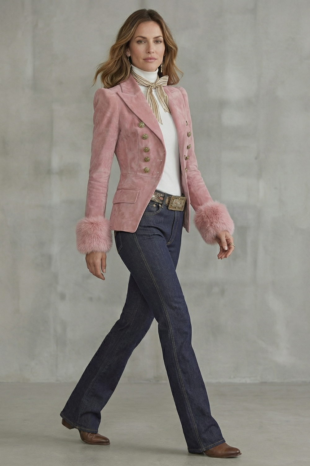 Zelena | Pink Suede Double-Breasted Blazer