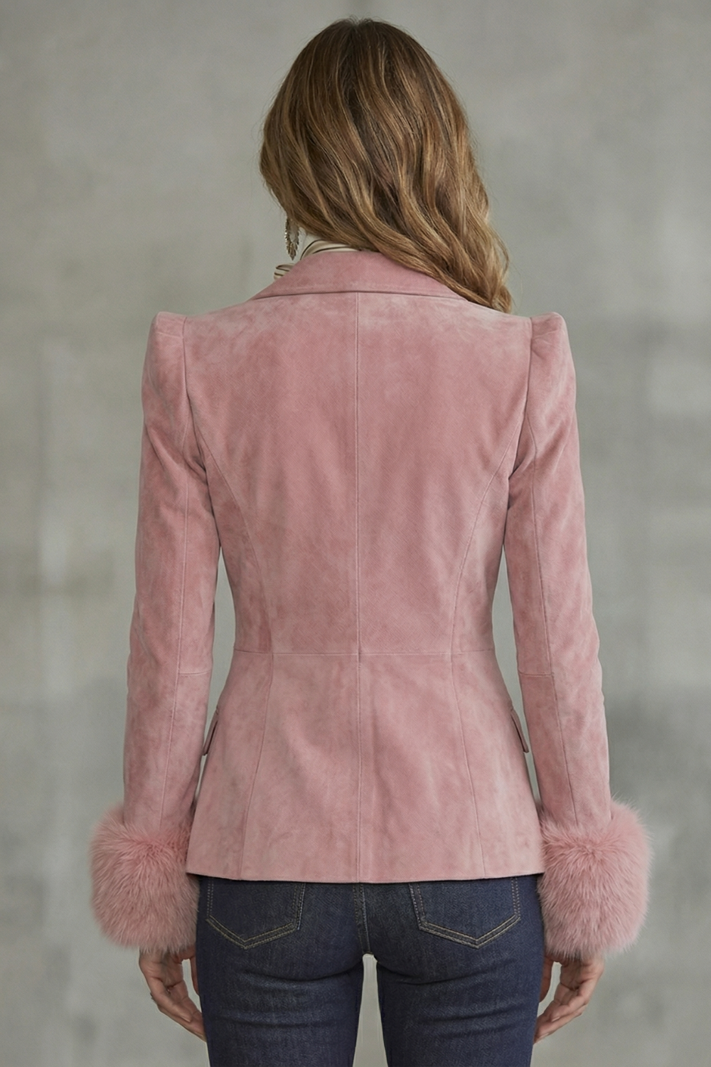 Zelena | Pink Suede Double-Breasted Blazer