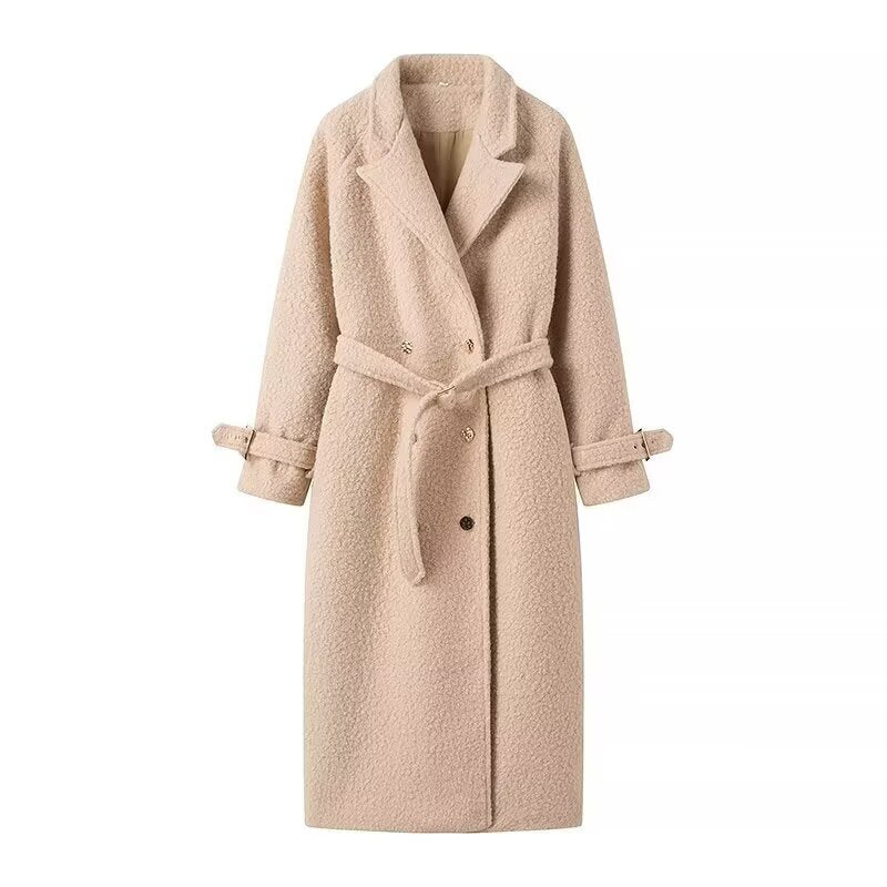 Zelora | Belted Double-Breasted Teddy Coat
