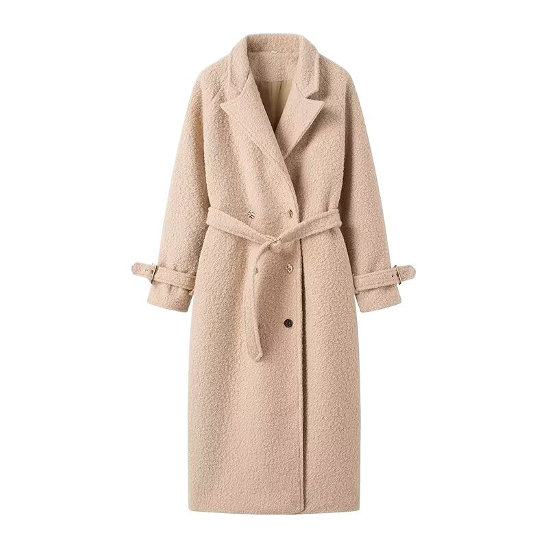 Zelora | Belted Double-Breasted Teddy Coat